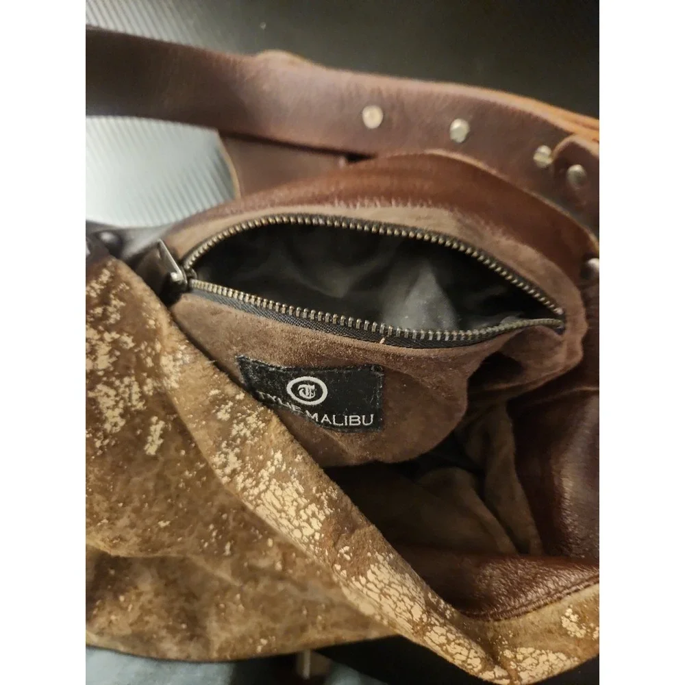 Vtg Tylie Malibu Distressed Crackle Metallic Suede Hobo Bag with Leather Accents